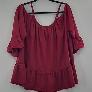 3For$20 Mileage Maroon Ruffle Hem Blouse size 1X